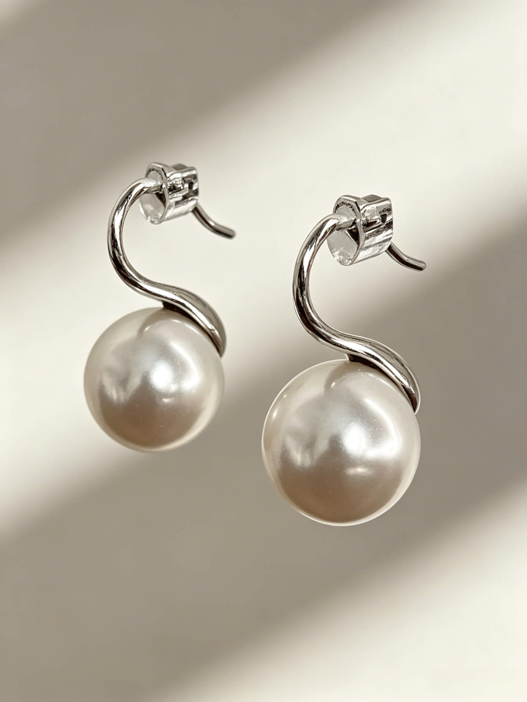 Sculptural S-Curve Swarovski Pearl Drop Earrings