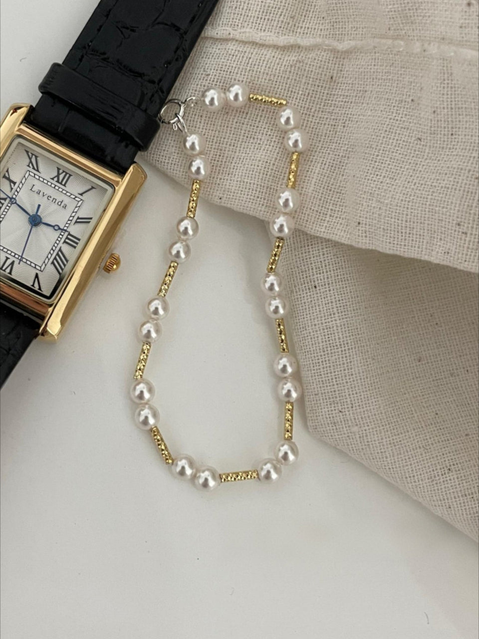 Swarovski Pearl & Gold Bar Accent Bracelet