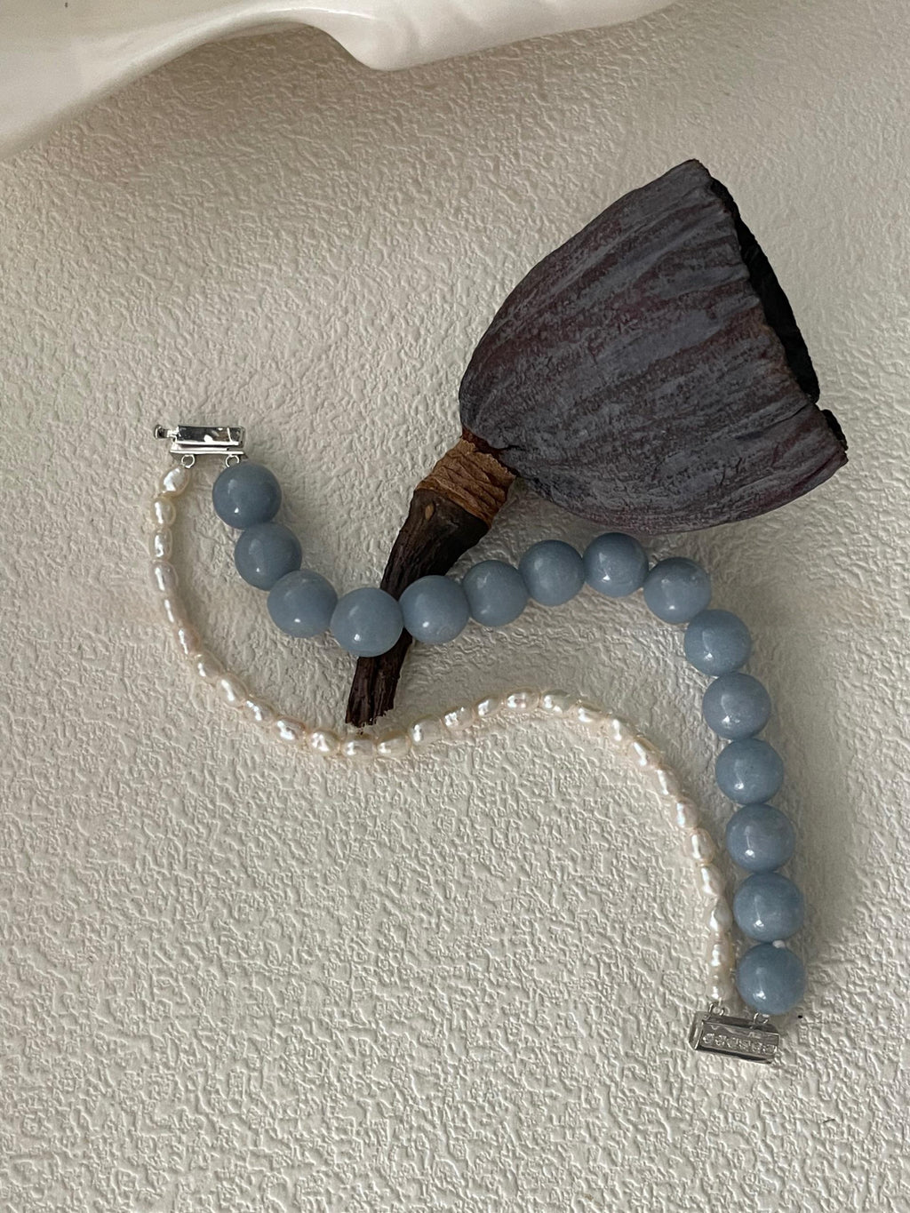 Layered Pearl & Larimar Silver Bracelet