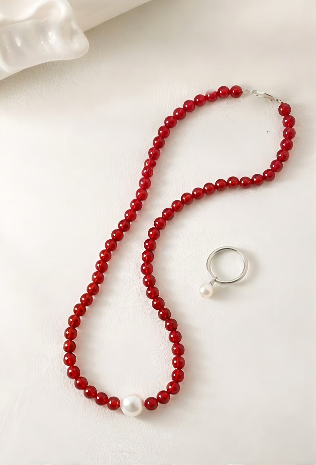 Natural Red Agate Round Bead Necklace